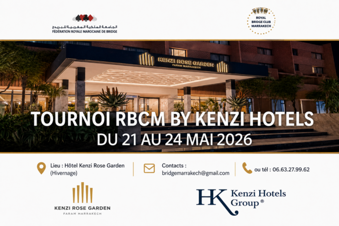 The tournament runs from 21 to 24 May at the Kenzi Rose Garden in the Hivernage district. It is organised by the Royal Moroccan Bridge Federation