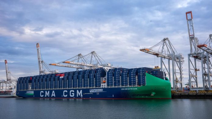 The CMA CGM NOTRE DAME arrived on Monday at the TC2 container terminal at Tanger Med port. It's an LNG-powered ship.