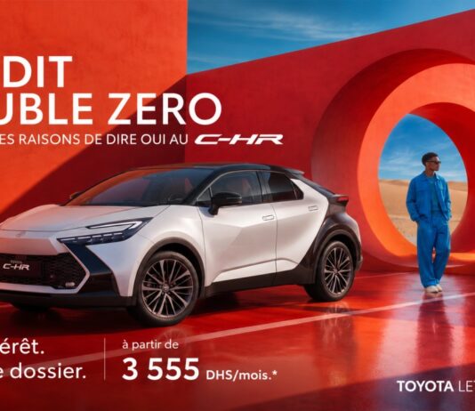 Toyota C-HR Hybrid: 0% Interest and Payments From 3,555 DH Toyota Morocco is offering 0% interest on the C-HR hybrid, with no admin fees and monthly payments starting at 3,555 DH until September 2026.
