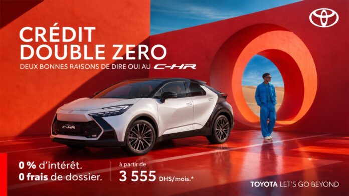 Toyota Morocco is offering 0% interest on the C-HR hybrid, with no admin fees and monthly payments starting at 3,555 DH until September 2026.